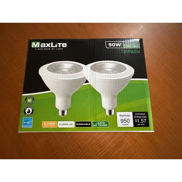 MaxLite 13W LED Dimmable 2 BULBS-PAR38 E26 2700K Soft White Flood Light Lamp-NIB