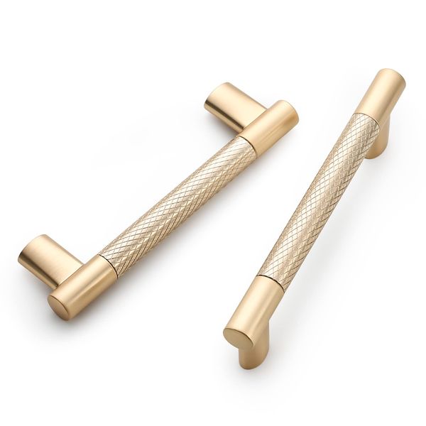 ROMATEE 10 Pack 4 inch(102mm) Knurled Brushed Brass Cabinet Handles,Gold Cabinet Pulls Kitchen Cabinet Hardware Cupboard Handles Drawer Handles Cupboard Pulls