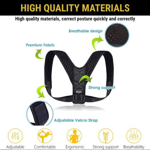 Spinegear Posture Corrector for Men And Women - Adjustable back brace upper back support strap - Clavicle straightener providing Support for neck slouching and back Pain Relief (black, L)