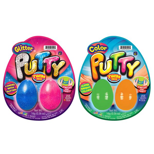 JA-RU Glow in The Dark, Glitter, & Neon Colored Putty Set. (2 Packs of 2) Squishy Bouncy Slime for Kids & Adult. Stress Relief Sensory Therapy Autism ADHD Toy. Party Favor Easter Noise Putty. 5052-2s