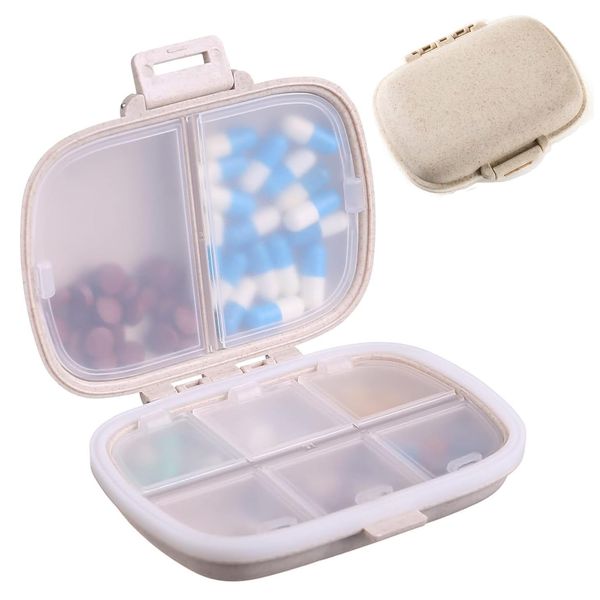 Travel Pill Organizer Small Pill Box Portable Medication Organiser BPA Free Pill Case Medicine Storage Box Moistureproof with 8 Compartments for Purse Pocket Vitamin for Kid Men Women Elderly - White