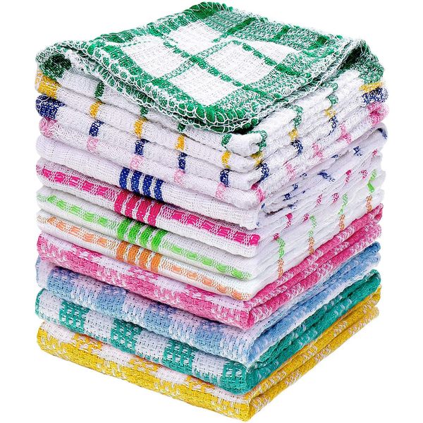 Patelai 12 Pieces Kitchen Dish Cloths for Washing Cleaning Absorbent Dish Rags Drying Dish Towels for Scrubbing Wipe Glass Home and Household Supplies, 3 Styles