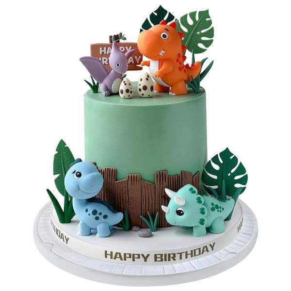 17PCS Dinosaur Cake Topper, Dinosaur Eggs Leaves Grasses Cake Decorations with Happy Birthday Sign Cake Toppers for Birthday Party Decorations, Safari Animal Themed Party