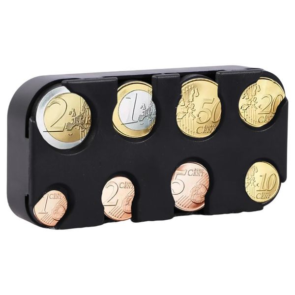 Münzen Aufbewahrung,Kleingeld Aufbewahrung, Euro Münzhalter Münzsortierer Münzsammler Münzspender Münzbox, Für Auto,Taxi,8 Fächer von 2 Euro bis 1 Cent(Schwarz)