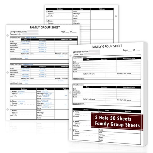 50 Sheets 3 Hole 12th Generation Family Group Sheets 8.5×11 inch Blank Genealogy Forms Two-Sided Family Tree Charts Genealogy Worksheets Family Tree Diagrams for Research Ancestry Family History