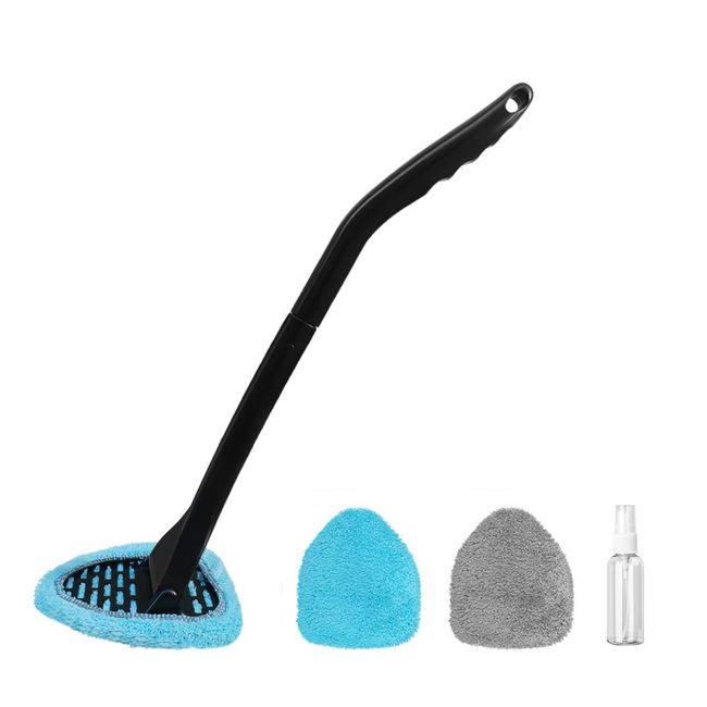 GLISTON Windmop Car Wiper, Interior Window Wiper, 180 Wiper Microfiber, 2 Cloth Included, Ergonomic Design Grip, For Cars, Handy Mop, Towel, Brush (Blue)