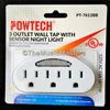 Sensor LED Light 3 Outlet AC Wall Plug Power Tap 3-Way Electric Adapter Splitter