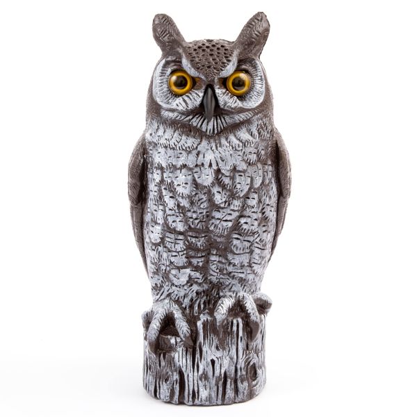 Dalen Fake Owl Decoy to Scare Birds Away from Gardens, Rooftops, and Patios - Scarecrow Provides Chemical-Free Pest Control - Safe and Humane, 16" Great Horned Owl