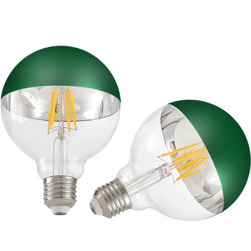 KarlunKoy Large Half Chrome Light Bulb,Dimmable Anti-Glare 8W (80W Eqv.) LED Edison Bulbs,G95 Globe Shape Decorative LED Decorative Bulb,Half Green Dipped Reflected Soft White E26 Base, Pack of 2