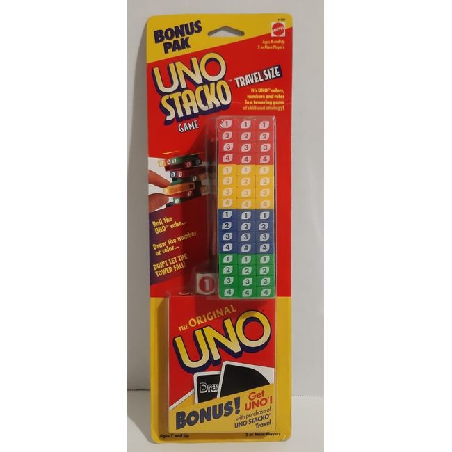 NEW Vintage 1996 Uno Stacko Card Stack Block Game Travel Size New Sealed In Box