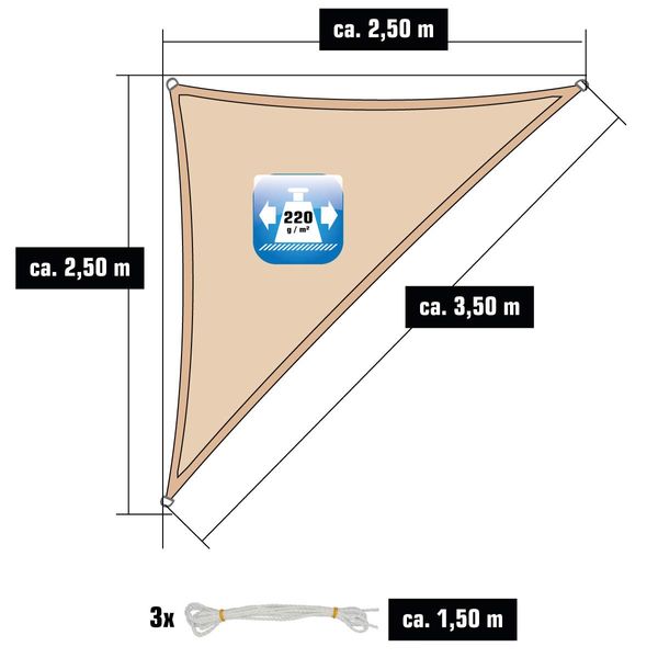 AMANKA UV Sonnensegel Dreieck Rechtwinklig - 2.5x2.5x3.5 Wasserdurchlässig - Sonnenschutz Balkon Dreieckig Terrassendach Sichtschutz Garten Sonnendach Pool Pergola Trampolin Wohnwagen Terrasse Camping