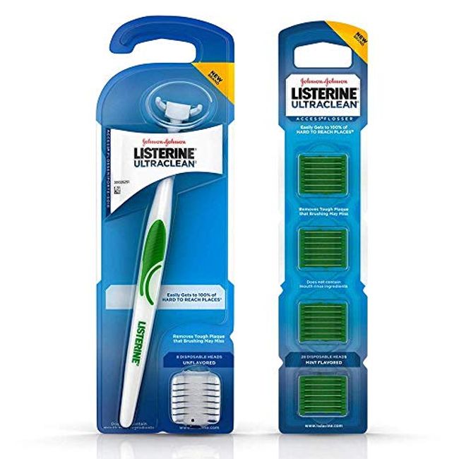 Listerine Ultraclean Access Snap-On Flosser & Flosser Refill Head 28 ea, Pack for Proper Oral Care, Mint Flavor 1 ea