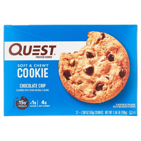 Quest Protein Cookie, Chocolate Chip, 15 g Protein, 12 Ct 9 g of Fiber Delicious