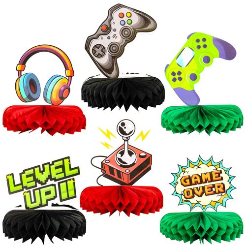 Gyufise 6Pcs Video Game Honeycomb Table Centerpiece Game On Controllers GamePad Table Toppers Centerpieces Decor for Game Theme Birthday Party Table Decorations Supplies