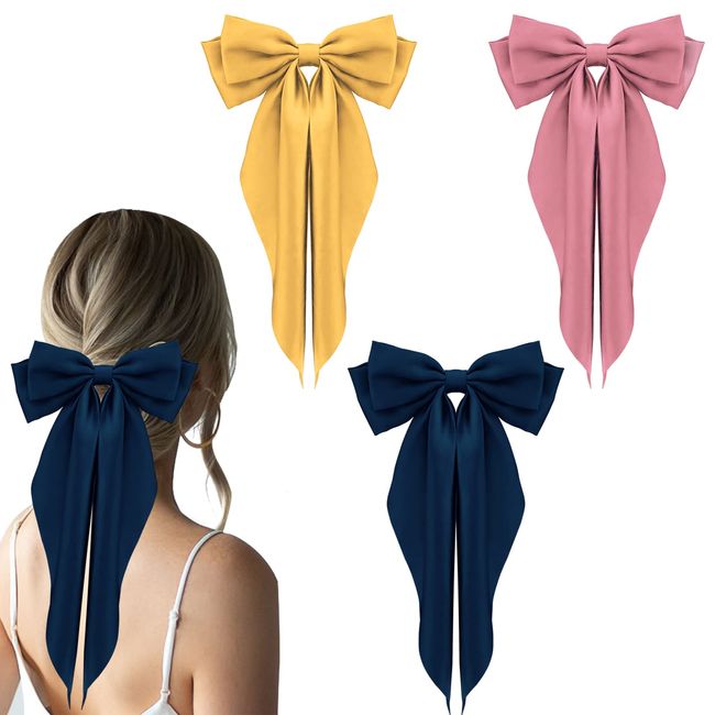 3 Stück Haarschleifen Clips Große Haarklammer für Mädchen Frauen Band Haarspangen Bowknot Haarnadel Seidigem Satin Schwanz Vintage Französisch Barrettes Pferdeschwanz Halter Haarstyling Zubehör