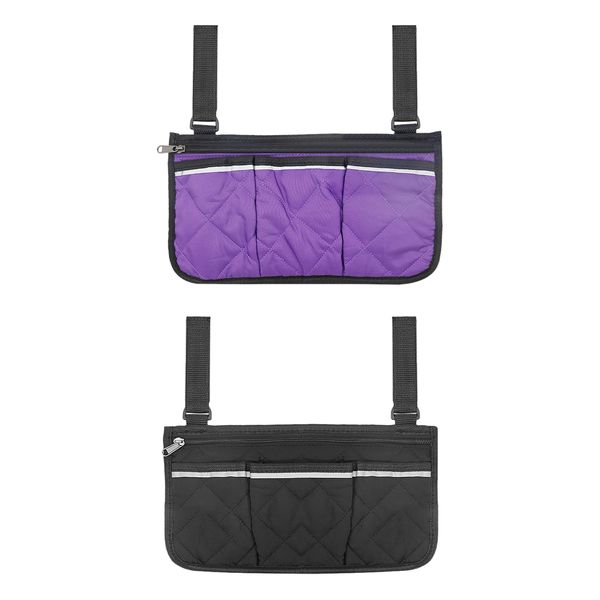 2 Pack Armrest Bags, Wheelchair Storage Bags, Multi-Pocket Storage Bags, Hanging Bags with Reflective Strips, Side Storage Bags, Wheelchair Accessories