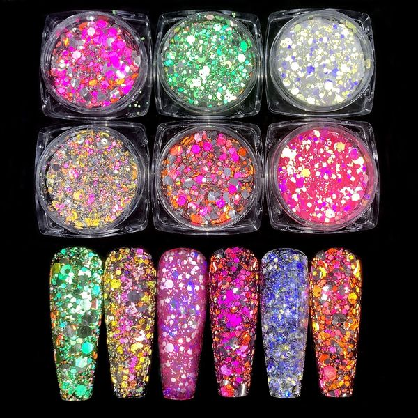 6 Colors Sparkle Flash Powder Glitter Mix Set Reflective Glitter Gel Nails