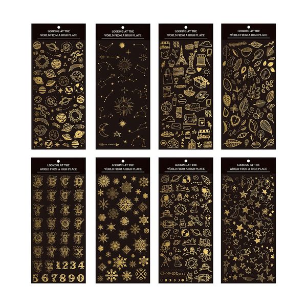 UYRVAPE 8 Blatt Gold Scrapbooking Sticker Verschiedene Muster Scrapbooking Sticker Selbstklebende Wasserdichte Aufkleber Für Scrapbooking und DIY-Basteln