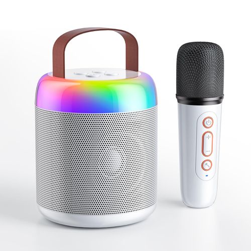 FOJELD Mini Karaoke Machine for Kids, Portable Bluetooth Speaker with Wireless Microphones, Gift for Girls Toys 4, 5, 6, 7, 8, 10, 12+ Years Old Birthday Family Home Party(Y2-White-1 Mic)