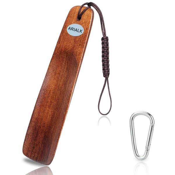 ARIALK Shoehorn Wooden Portable Shoehorn Lightweight Keychain Included, Portable, Brown, 6.1 inches (15.5 cm), Braun