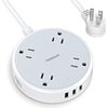 Round Compact Power Strip 4 AC Outlets & 3 USB Charging Ports ,Flat Plug 4.5ft