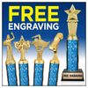 11" Cheer Megaphone Custom Engraved Pink and Silver Star Column Trophy Awards