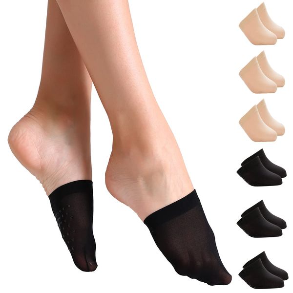 Yilanmy Toe Topper Socks Women 6 Pairs, No Show Liner Half Socks for Heels, Non-Skid Bottom Mule Socks