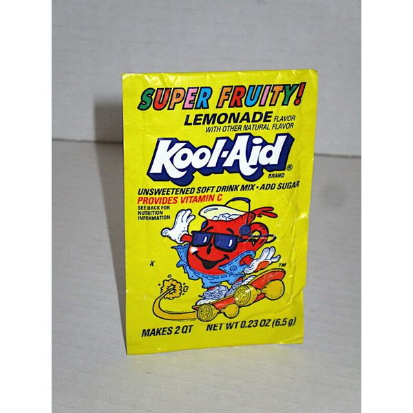 Vintage 90's Kool Aid Lemonade Skateboard Super Fruity Drink Mix Unopened Packet