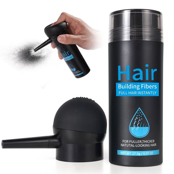 Professional Quality Hair Fibres, Hair Fibres Dark Brown for Thinning Hair, Instantly Conceals Hair Loss in 15 Sec, Hair Loss Concealer for Women and Men (Dark Brown with Application)