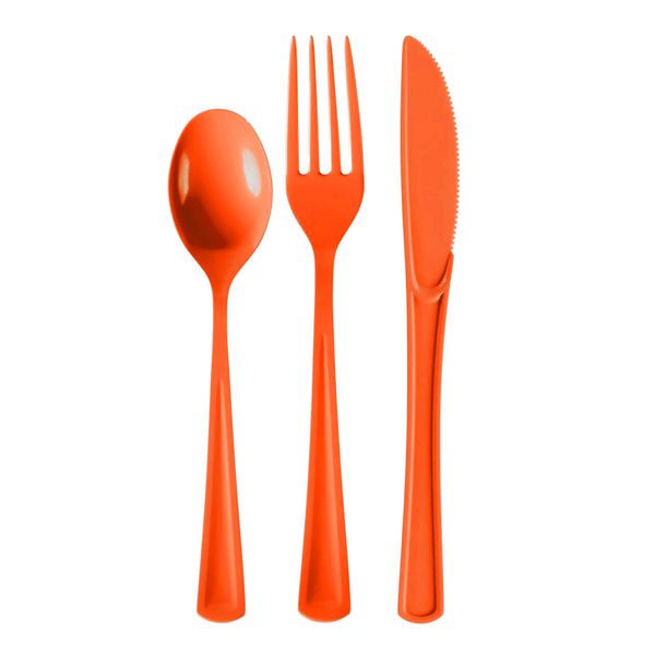 Exquisite 150 Pack Orange Plastic Utensils Heavy Duty Cutlery Set 50 Plastic Forks 50 Plastic Spoons 50 Plastic Knives Perfect Plastic Silverware Party Pack Set for all occasions