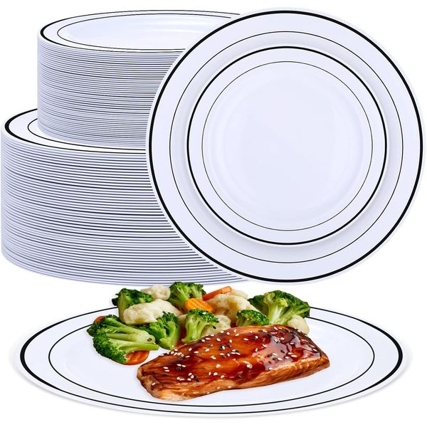 100 Pieces Party Plates Disposable Dinnerware Set 50 Guests Disposable Plastic D