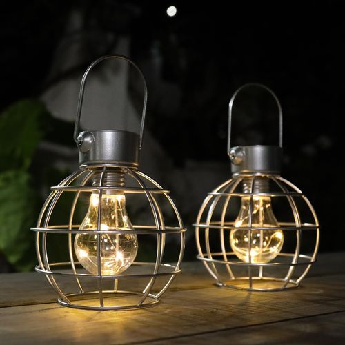 MUMTOP 2 Pack Solar Lanterns Outdoor Lights, Metal Solar Outdoor Lantern Waterproof Decorative Hanging Light for Yard Lawn Porch Garden Patio Pathway Decor, Grey