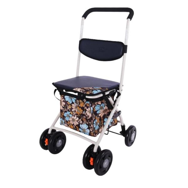 Foke Silver Car, Shopping Cart for the Elderly, Folding Wheelbarrow, Multi-functional Chair, Walking Aid, Elderly, Can Sit, Lightweight, Stylish, Foot Brake (A)