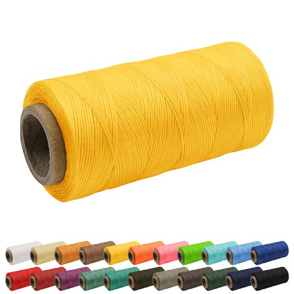 Uiopa Polyester 1mm Flat Leather Sewing Thread, 260m, Yellow, for Craft, Bookbinding, Shoes Repairing