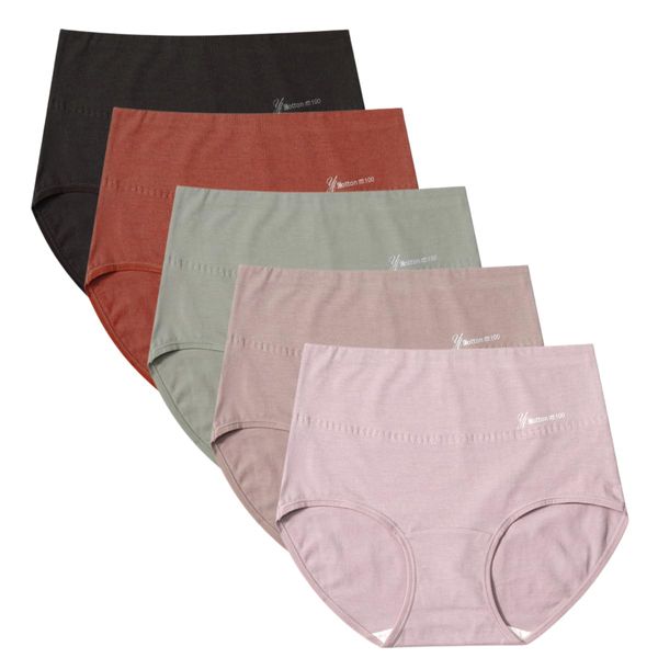 CYCLETRACK Women's High Waist Panties Set of 5 Panties, Pure Cotton, Antibacterial, Breathable, Stretchy, Beautiful Shape, Butt Lifting, Double Layer Warmth Protection Postpartum Pelvic Correction, Tummy Control - High Set B (5 pieces)