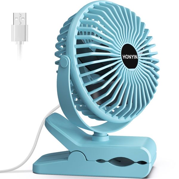 HONYIN Mini USB Clip Fan, Clip and Desk Personal Fan with Sturdy Clamp, 720° Rotation, Desktop Table Cooling Fan by USB Plug In, for Home, Office and Desk