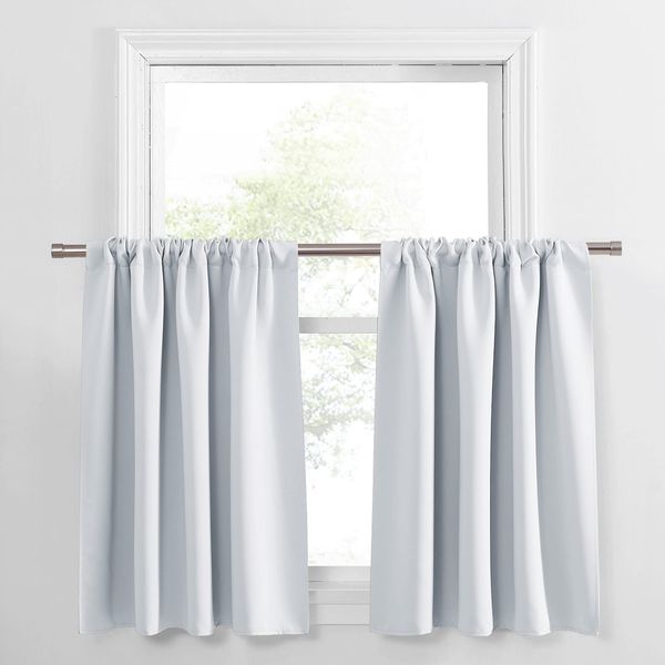 PONY DANCE Short Curtains for Small Window - Rod Pocket Curtain Panels Thermal Insulated Window Drapes for Kitchen/Living Room, 42 W x 36 L, Greyish White, 2 PCs