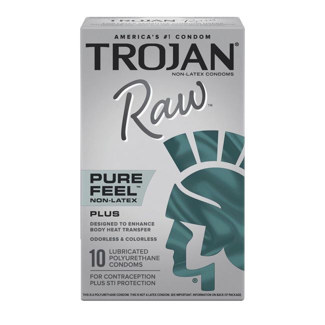 Trojan RAW Pure Feel Non-Latex Polyurethane Lubricated Condoms - 10 Pack