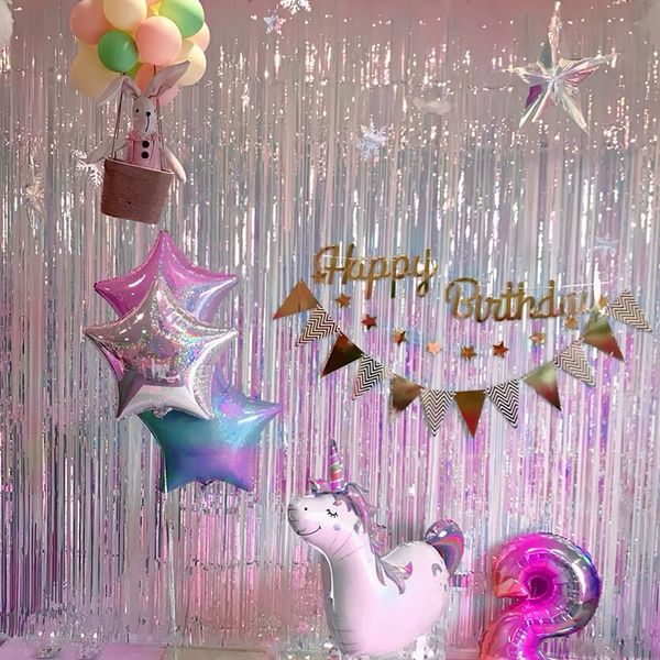 Annhua 2 Pcs Glitter Tassel Curtain 100cm x 200cm Birthday Party Decoration Curtain Backdrop Bright Shiny Party Tassel Curtain Photogenic Fringe Curtain Decoration Aurora White