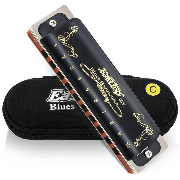 East Top Mundharmonika C Key Für T008K 10 Löcher Diatonic Blues Harmonica Für professionelle Spieler, Anfänger, Studenten, Erwachsene, Kinder, als Geschenk