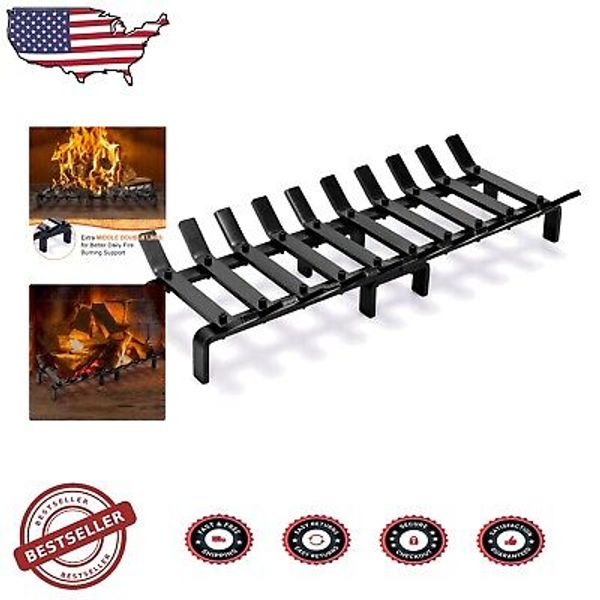 Black Wrought Iron 24" Fireplace Grate - Easy Assembly & Long-Lasting Efficiency