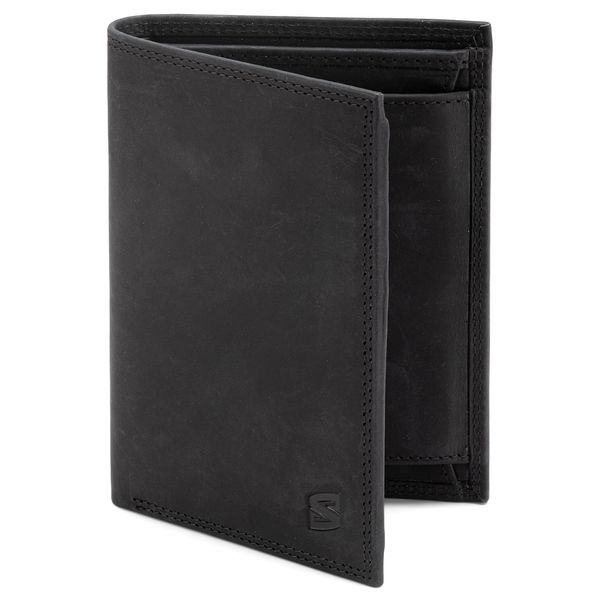 SERASAR | Leder Geldbörse Herren [Vintage] mit RFID Schutz | Schwarz | Echtleder | 12 Kartenfächer | Inklusive Geschenkschachtel | Tolle Geschenkidee | Leather Wallet for Men | Geldbeutel Männer