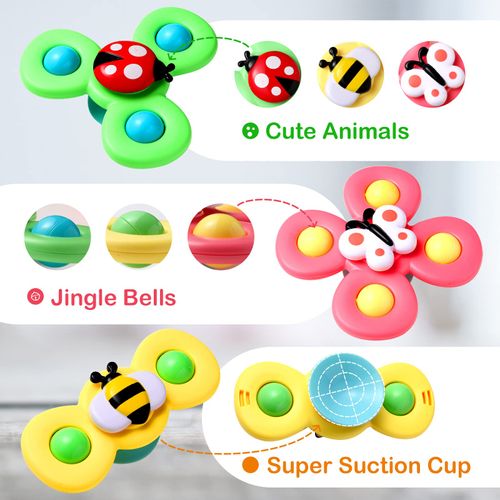 Hooku 3 Pcs Suction Cup Spinner Toys, Baby Fidget Toy, Spinning Toys for Toddlers 1-3, Sensory Early Education Bathtub Toy Dining Chairs Birthday Gifts Boy Girl