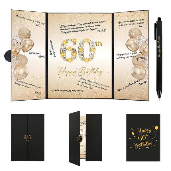 Farochy 60th Birthday Signature Guest Book Black Gold Birthday Card, Birthday Sign in Book Happy 60th Birthday Decoration, Birthday Guest Book Birthday Signature Book