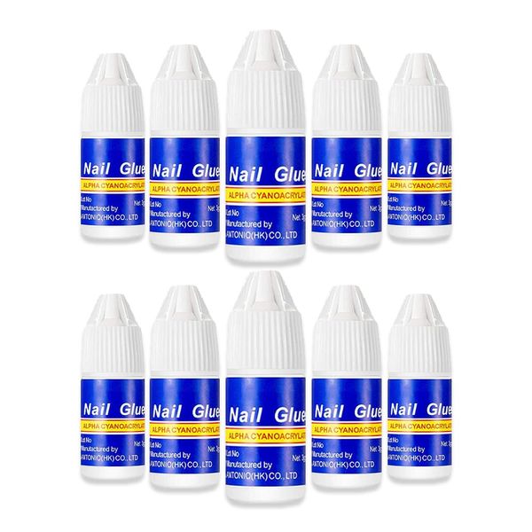 10 Pcs Extra Strong Nail Glue Super Strong Quick Dry False Fake Nail Glue For Nail Tips Rhinestones Nail Art Decoration Nail Glue 10 x 3g bottles - Professional Salon & Home Use