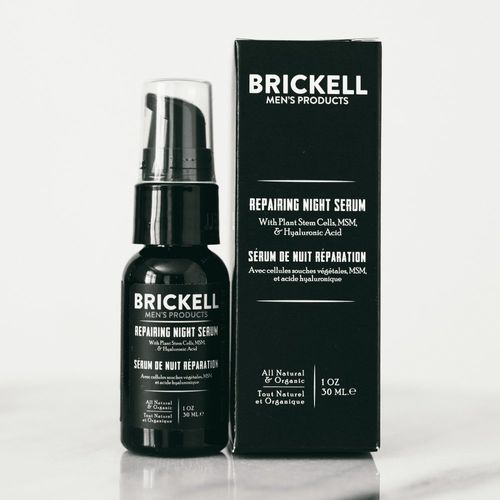 Brickell Men's Anti Aging Repairing Night Face Serum for Men, Natural and Organic Vitamin C Serum For Face to Repair Damaged Skin Cells, Diminish Wrinkles and Reduces Redness, 1 Ounce, Scented