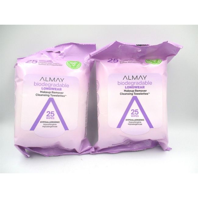 Almay Biodegradable Longwear Makeup Remover Cleansing Towelettes 25ct. - Qty 2