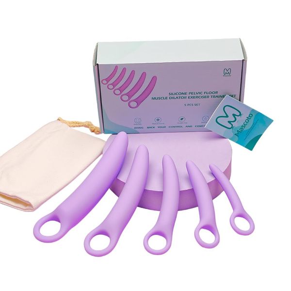 Pelvic Floor Trainer Set by Moscoto®, 5-Piece Set for Beginners to Advanced, Soft Silicone Muscle Dilators, Complete with Cotton Travel Pouch