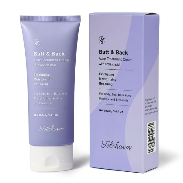 Tobcharm Back Acne Treatment, Butt Acne Clearing Cream, Body Acne Treatment with Azelaic Acid 3.4 fl. oz., Great for Men and Women Acne Scar Treatment, Hormonal Acne And Cystic Acne Treatment