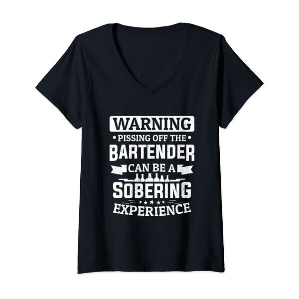 Womens Bartending Bartender Sobering Experience Barman Barkeeper V-Neck T-Shirt